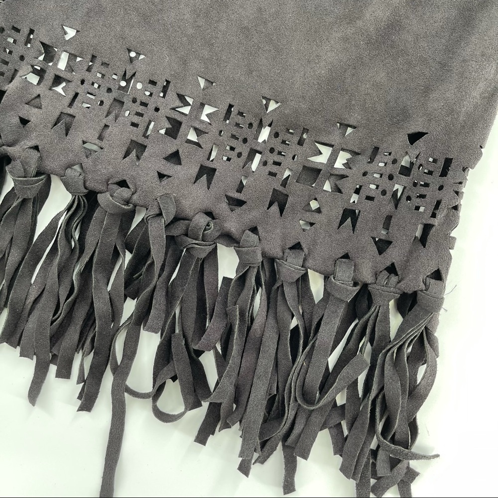 Black Suede Fringe Detailed Top - Picture 3 of 5